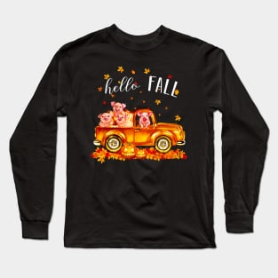 Pigs Hello Fall - Pigs In Car Pumpkin Halloween T-shirt Pigs Autunm Gift Long Sleeve T-Shirt